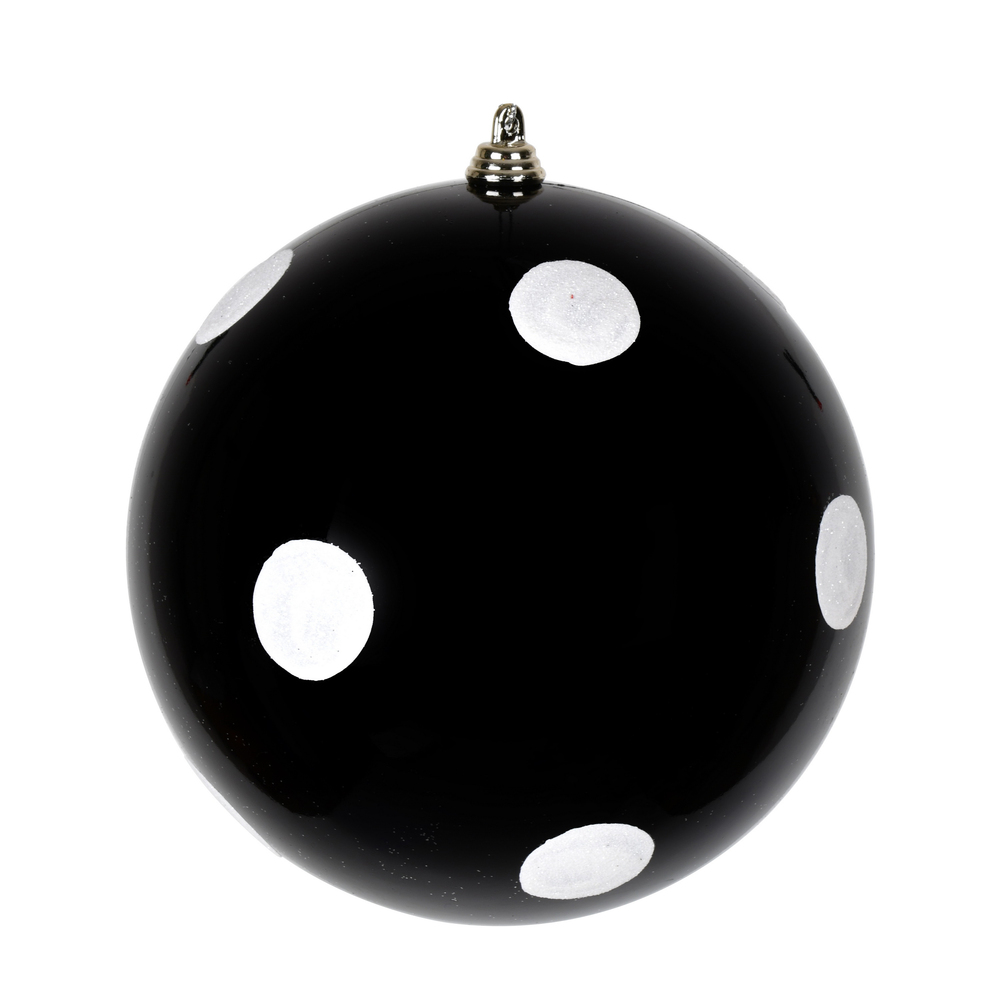 MC201517 6 in. Candy Finish Ball Ornament with White Glitter Dots, Black - 4 Per Bag