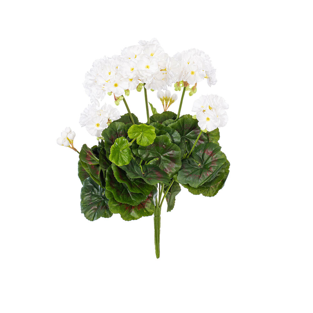 FL170504 15.25 in. Artificial Polyester Geranium Bush, White
