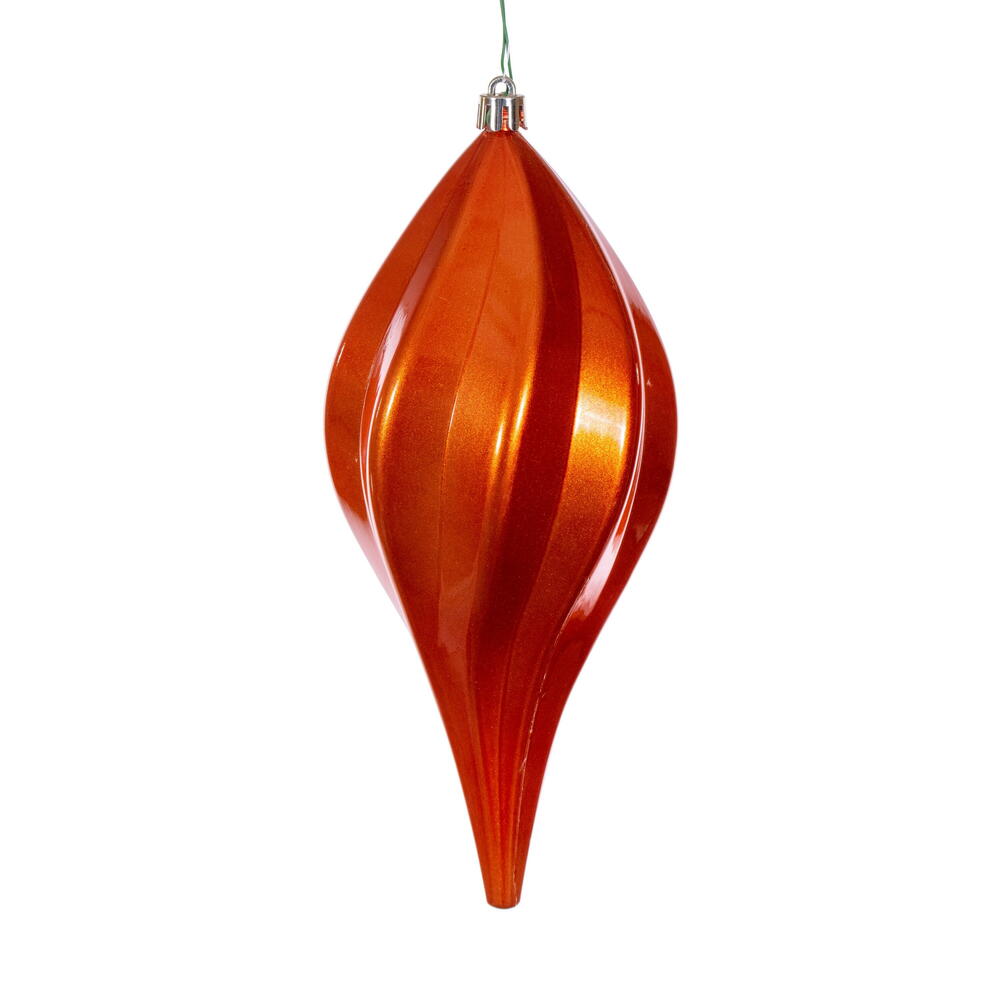N189518DCV 8 in. UV Candy Swirl Drop Christmas Ornament, Burnished Orange - 3 Per Bag