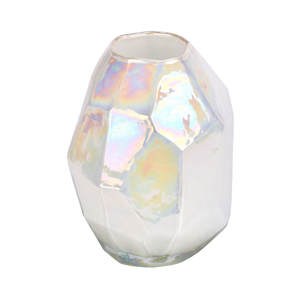 CM196008 8 in. Enamel Geo Glass Vase, White