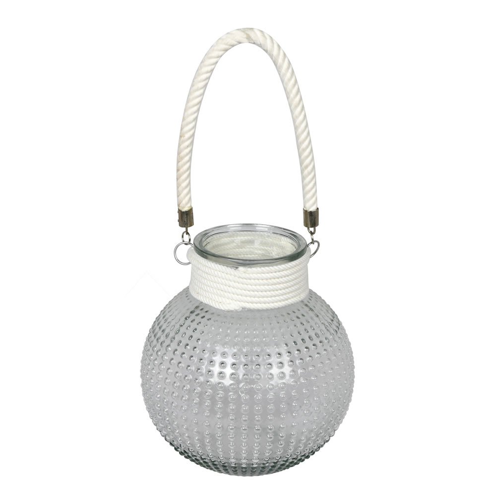 FQ195910 10 in. Glass Jar with White Rope Handle, Clear