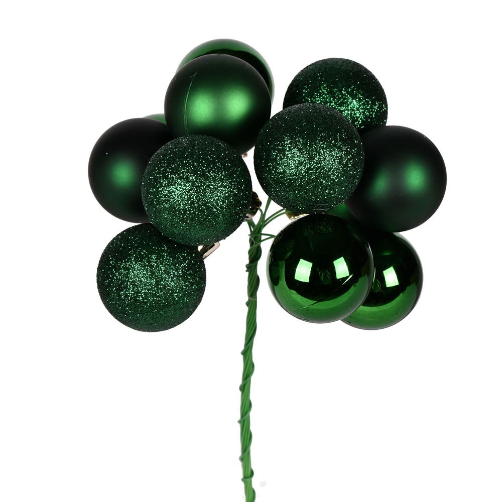 N192524 12 in. Ball Christmas Ornament Pick, Emerald - 4 Per Bag