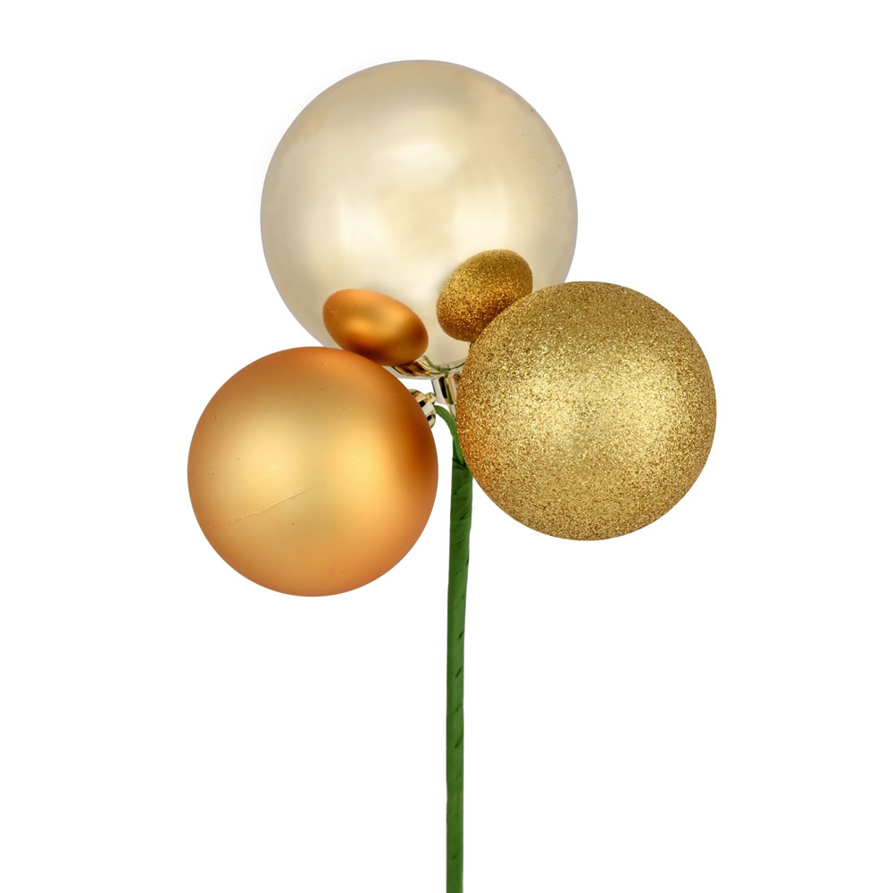 N193008 18 in. Ball Ornament Christmas Pick, Gold - 4 Per Bag