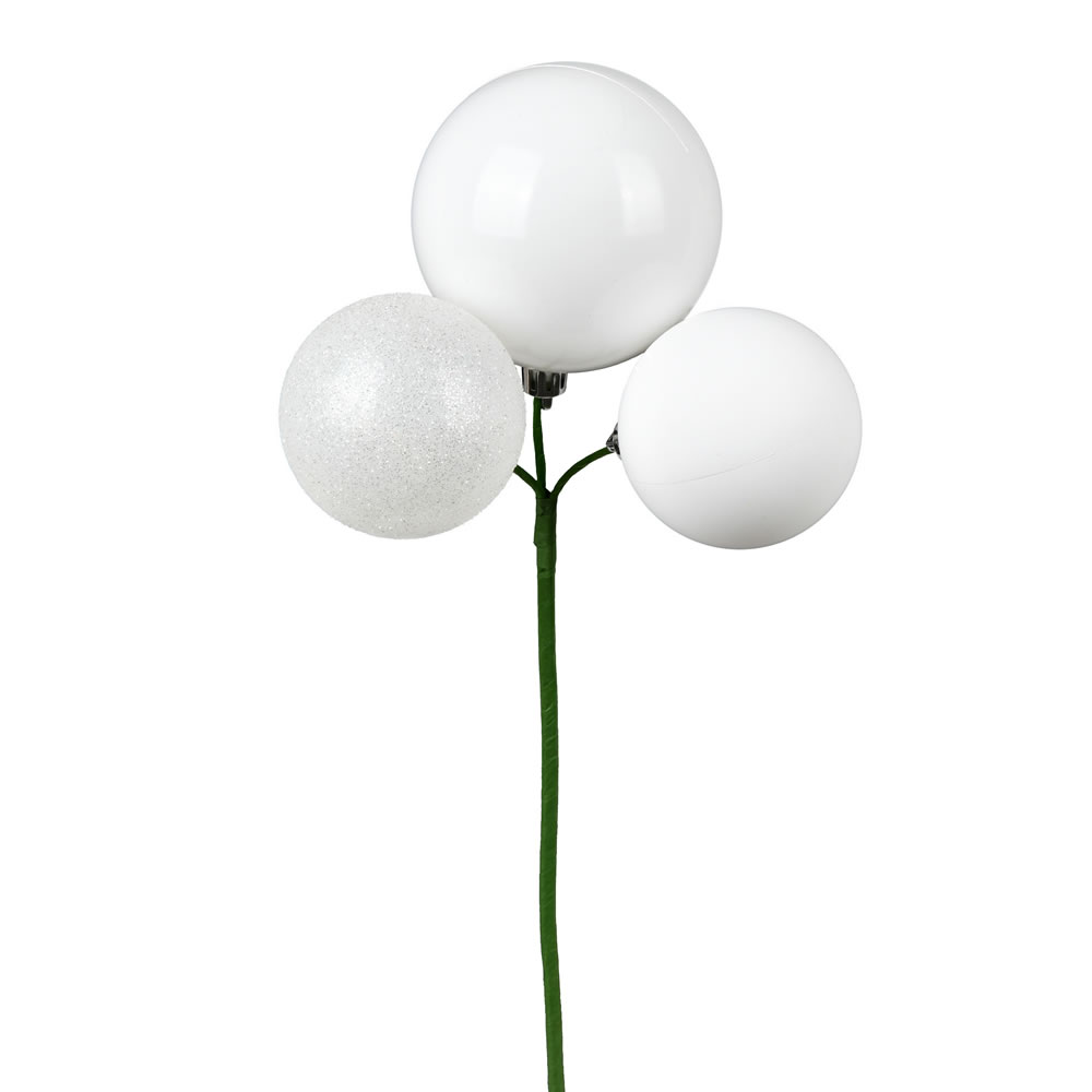 N193011 18 in. Ball Ornament Christmas Pick, White - 4 Per Bag