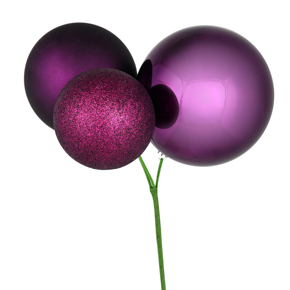 N193226 18 in. Ball Ornament Christmas Pick, Plum - 2 Per Bag