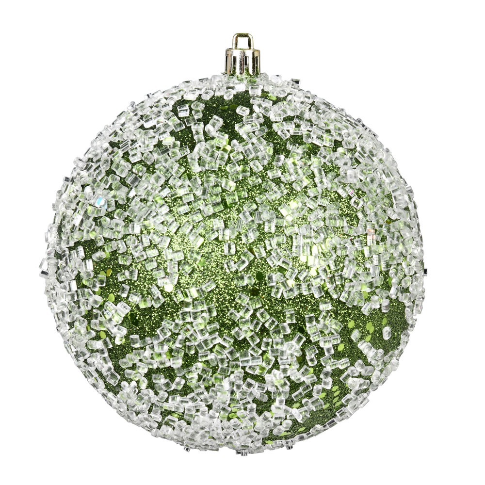 N190264D 4.75 in. Glitter Hail Ball Ornament, Moss Green - 4 Per Bag