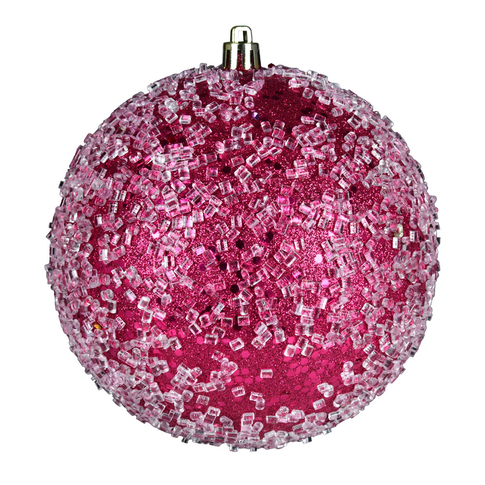 N190470D 8 in. Glitter Hail Ball Ornament, Fuchsia