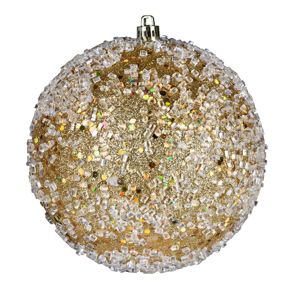 N190508D 10 in. Glitter Hail Ball Ornament, Gold