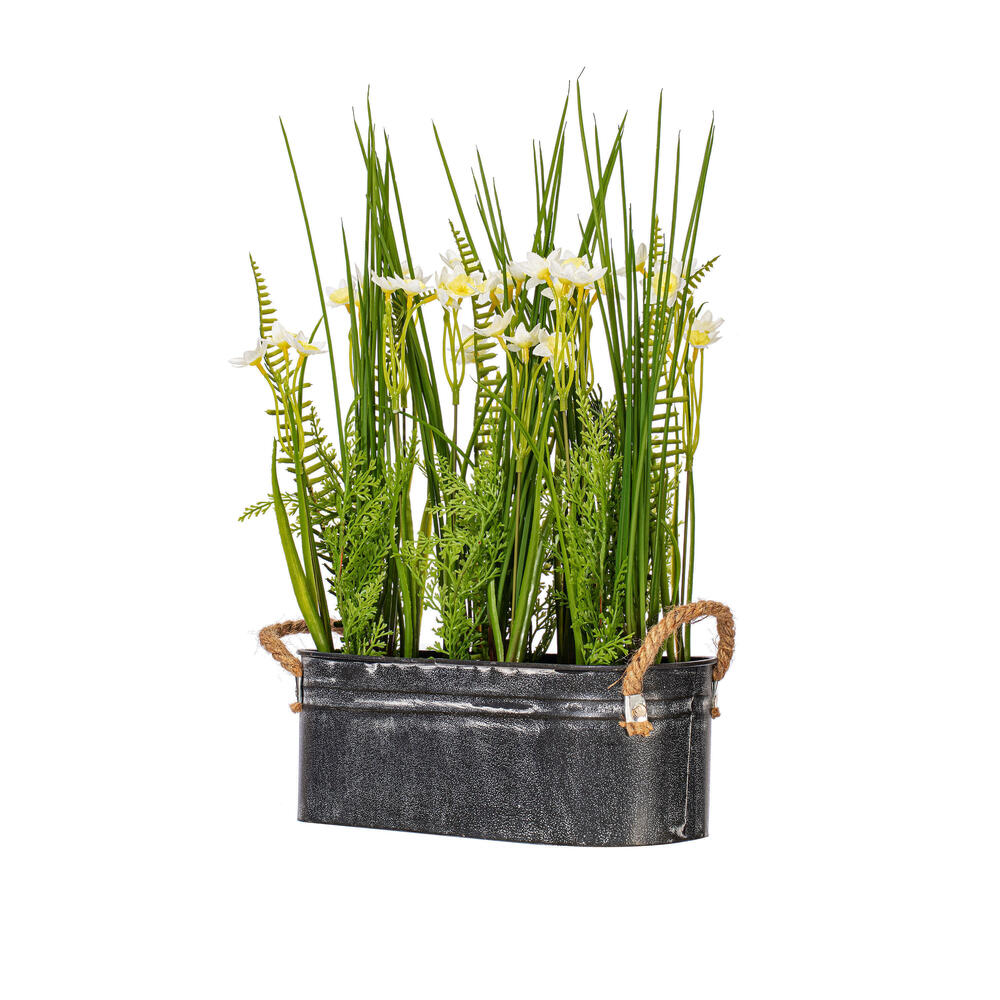 FJ190217 16 in. Artificial Daffodil Floral with Galvanized Pot, Green