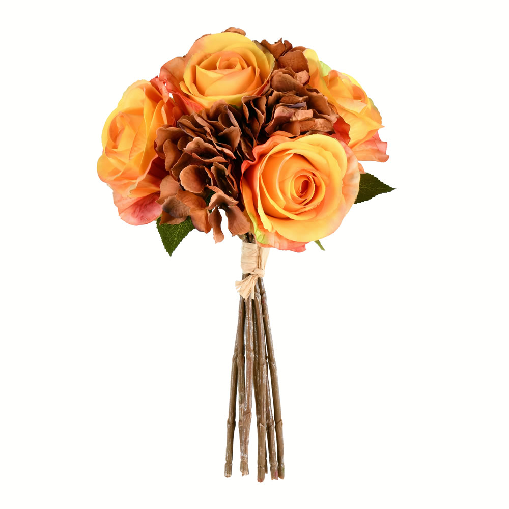 FA191002 13 in. Artificial Rose & Hydrangea Bouquet Bush, Tan - Pack of 2