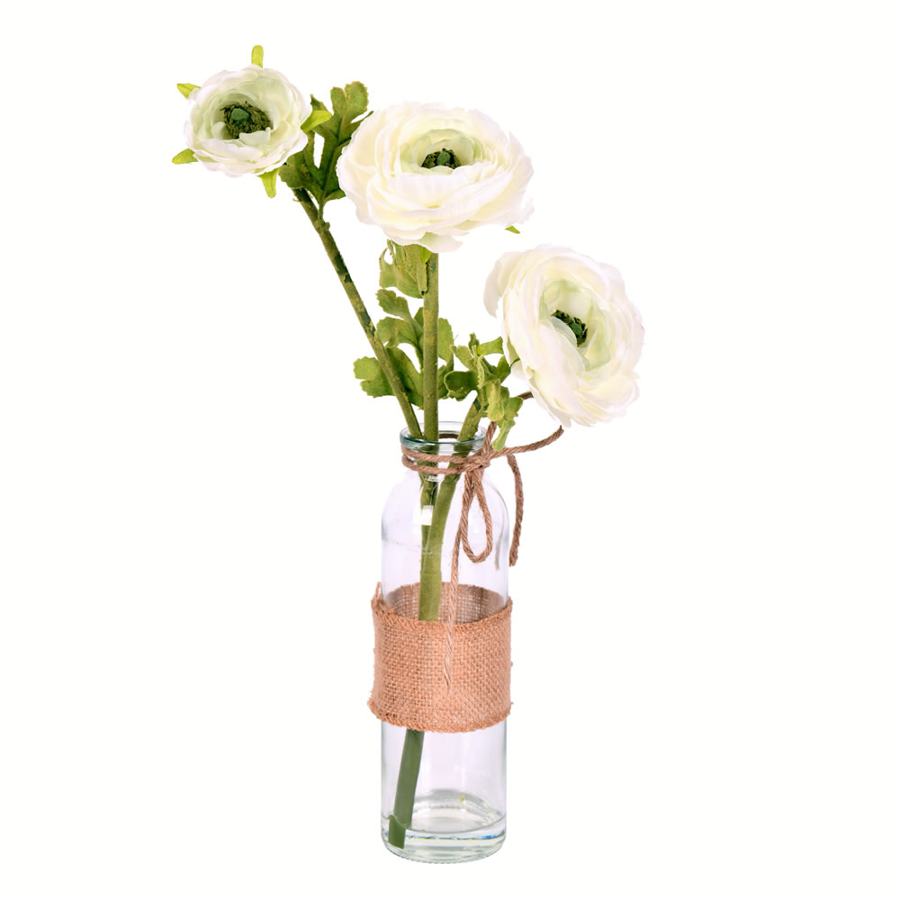 FA192011 15 in. Artificial Camellia with Glass, Cream - Pack of 2