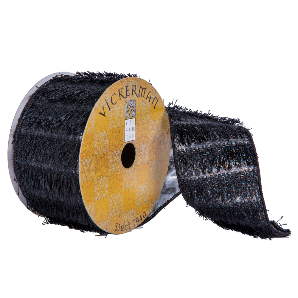 Q201961 2.5 in. x 10 yards Fringe with Silver Backing Christmas Ribbon, Navy Blue