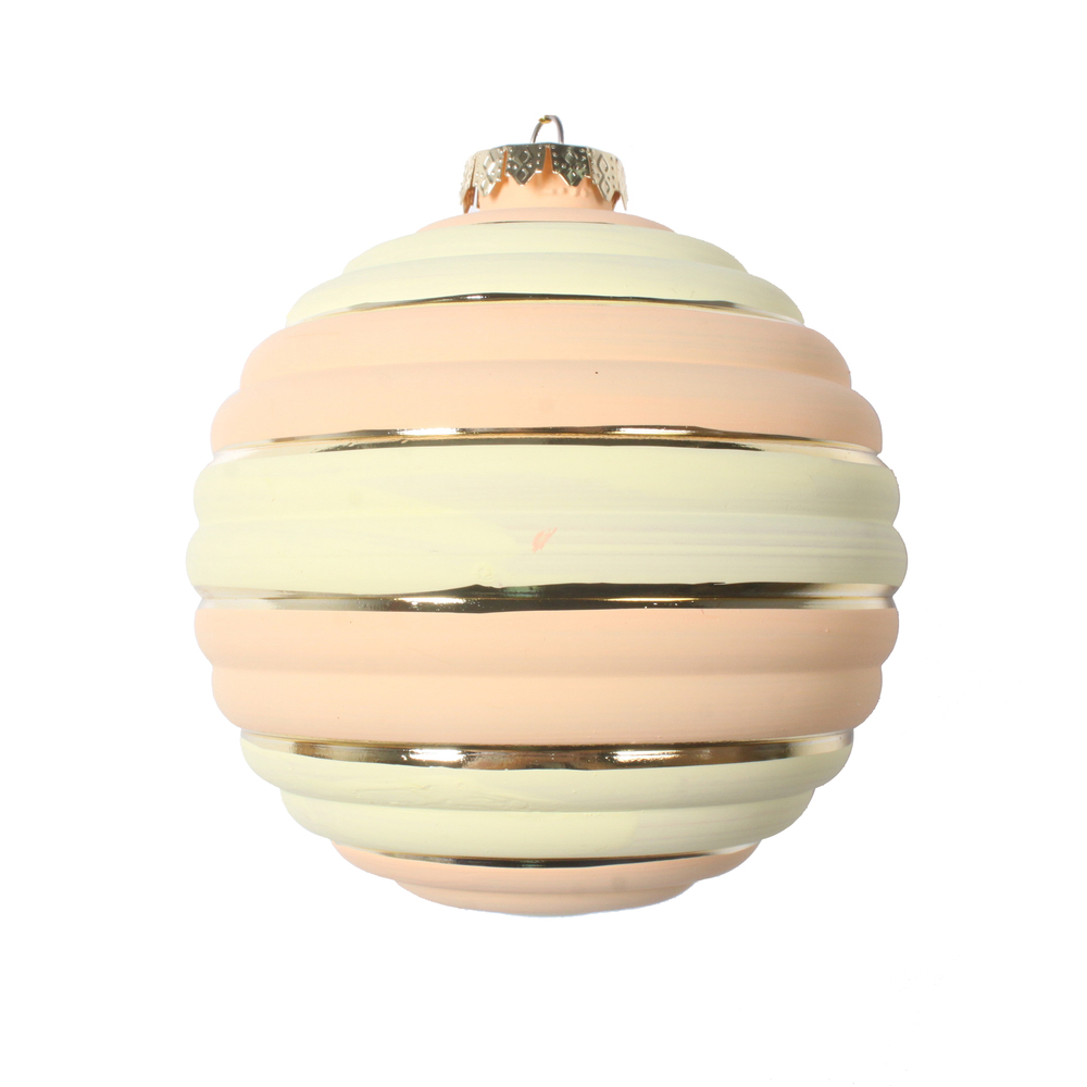 MT202305 4 in. Horizontal Stripe Pastel Ball Ornament, Peach - 4 Per Bag