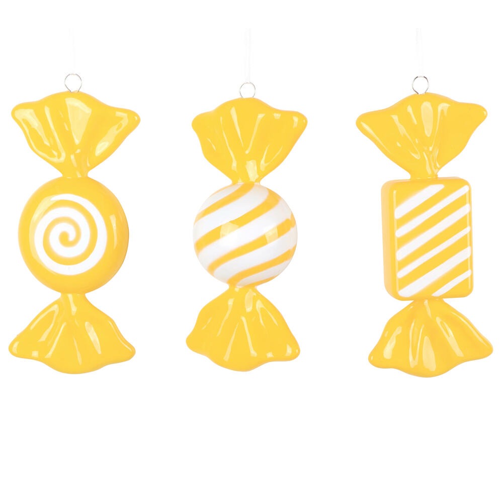 MT252878W 7.5 in. Yellow Enamel Candy Assortment Ornament - 3 per Bag