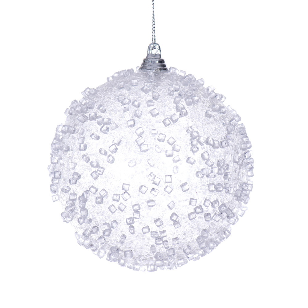 MT253611W 4 in. White Icy Sugar Ball Ornament - 3 per Bag