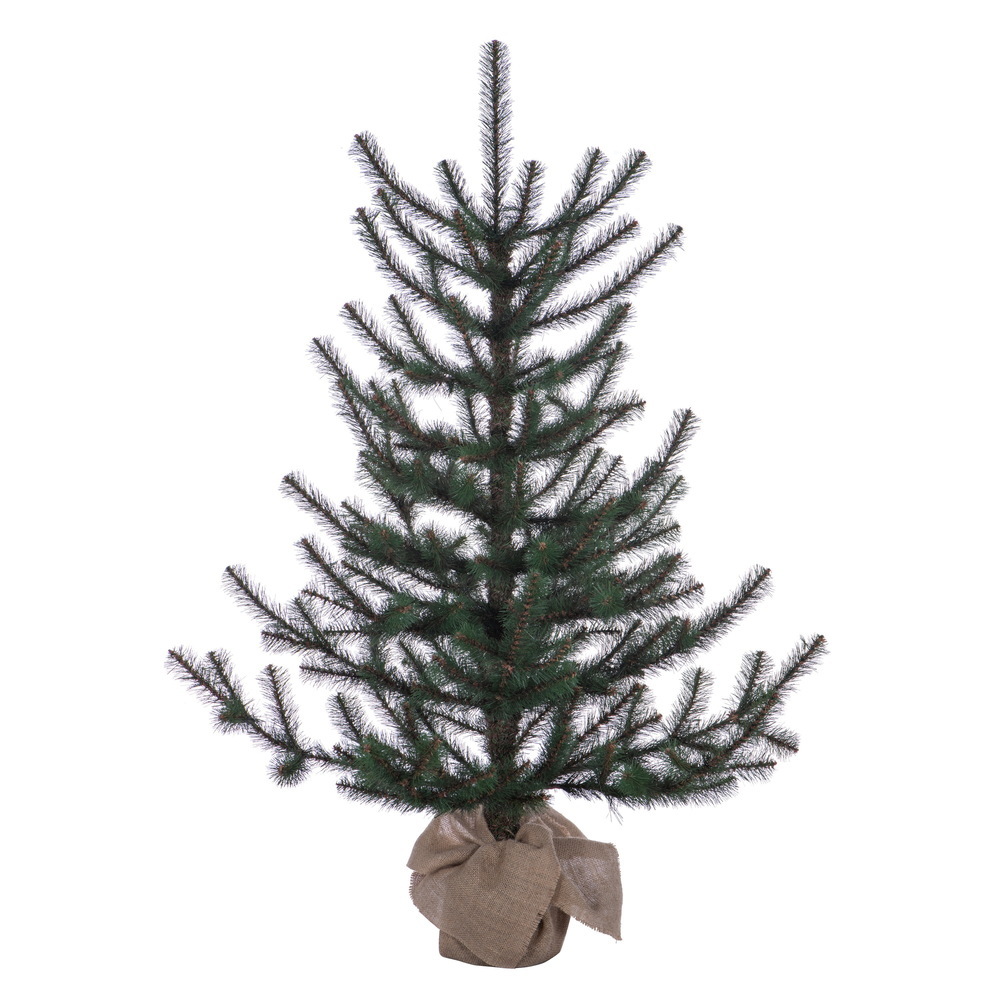 G252040 4 ft. x 30 in. Tabiona Pine Artificial Un-Lit Christmas Tree - 159 Realistic Blend of PVC & Hard Needle Tips & Decorative Burlap Base - Green