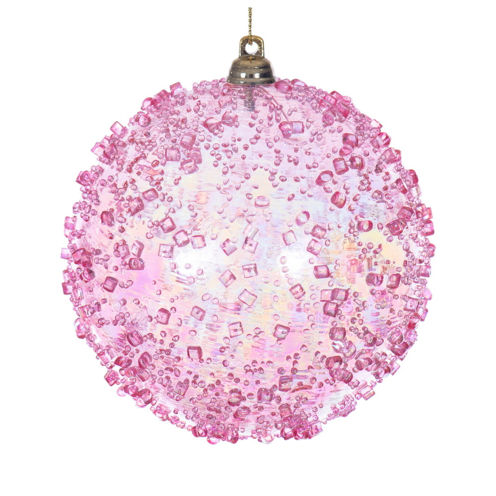 MC250679W 4 in. Pink Iridescent Bead Ball Ornament - 3 per Bag