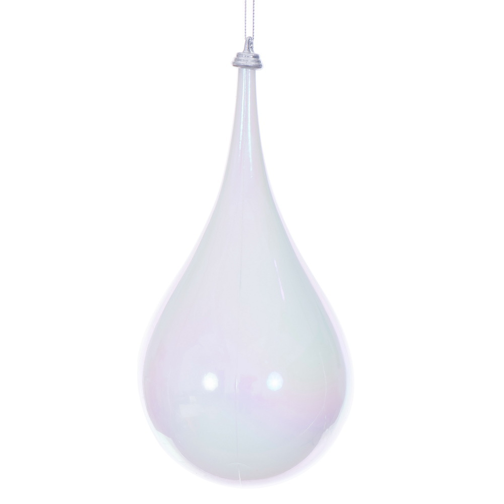 MC251111W 4 in. White Iridescent Teardrop Ornament - 3 per Bag