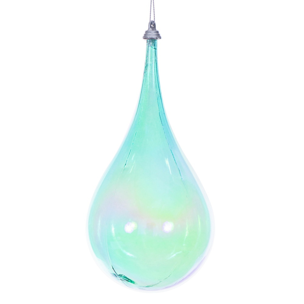 MC251142W 4 in. Teal Iridescent Teardrop Ornament - 3 per Bag