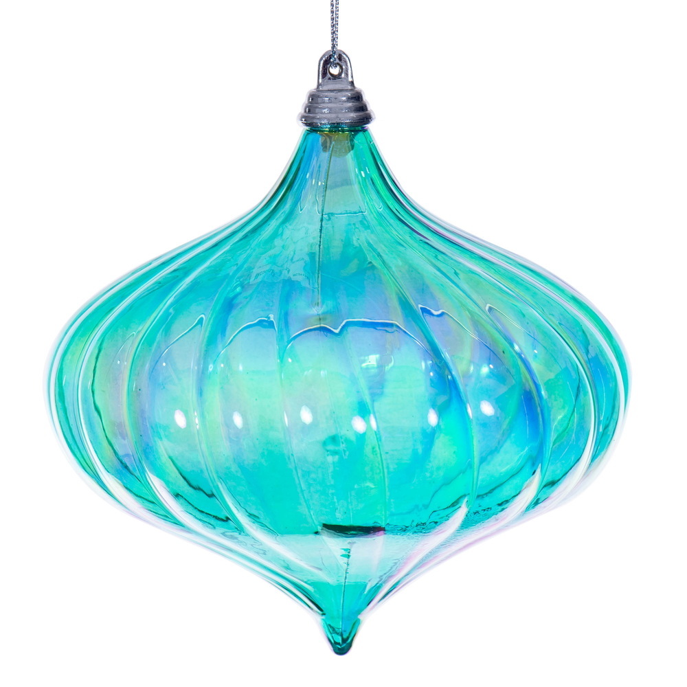 MC251342W 4.75 in. Teal Iridescent Onion Ornament - 2 per Bag