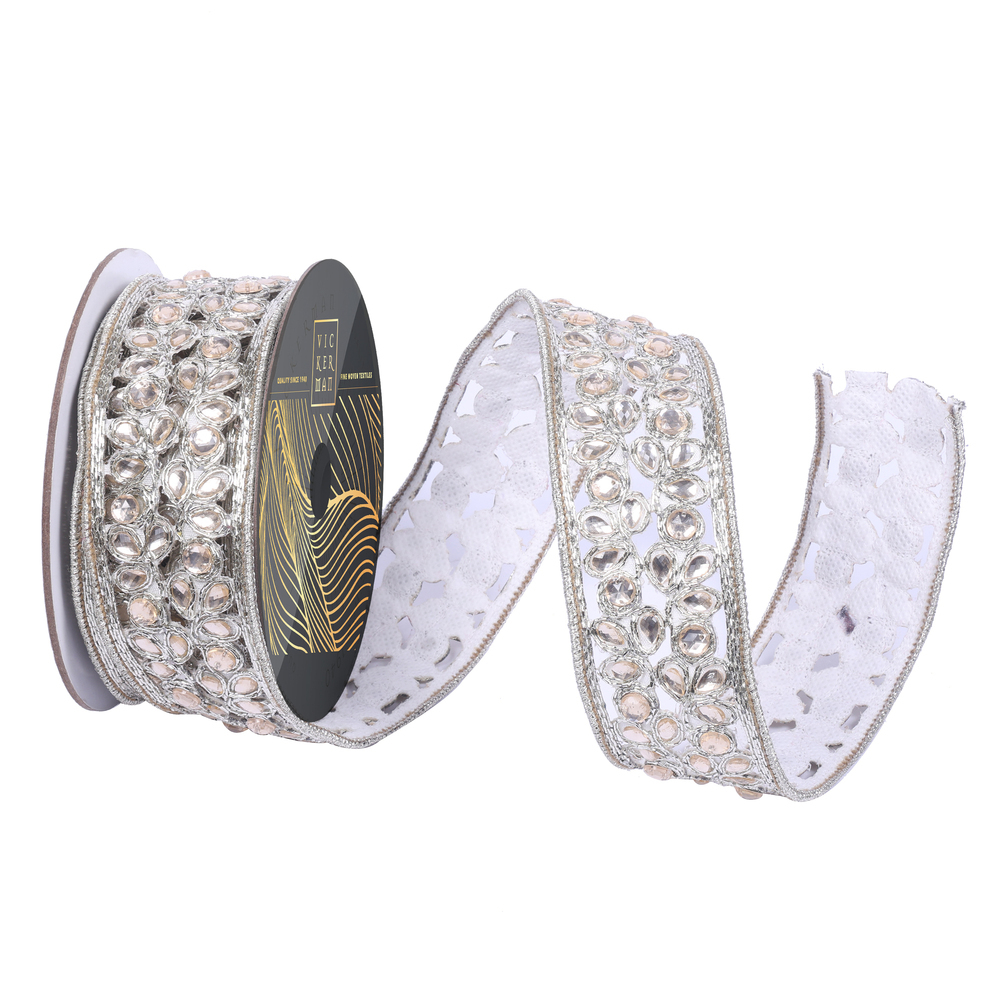QK250738 1.75 in. x 10 Yard Champgne Die Cut Jewel Ribbon