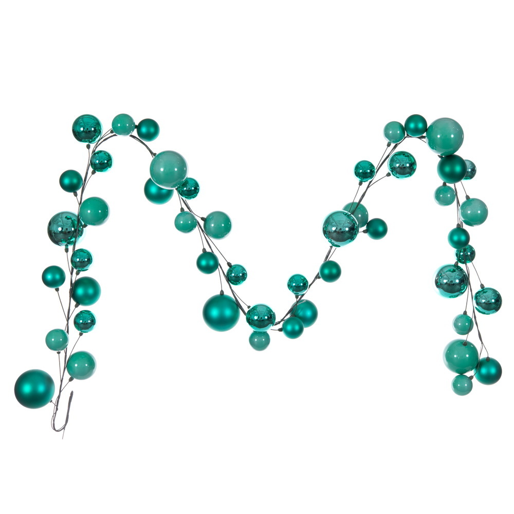 N250342 10 ft. Ball Branch Garland, Teal - 2.4-4 in.