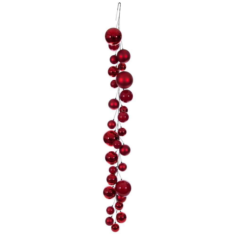 N250503 6 ft. Red Ball Branch Garland, 4-6 in.