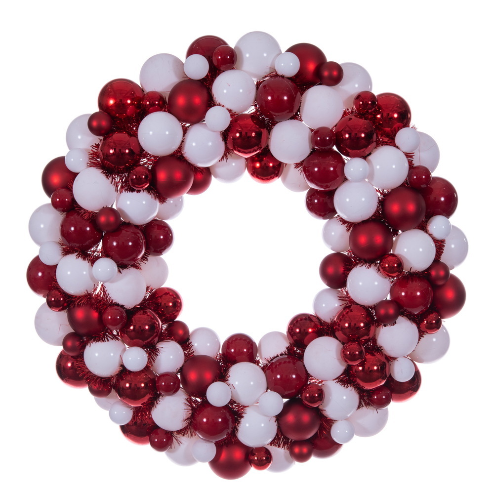 N250991UV 28 in. Red & White UV-Treated Ball Wreath Ornament