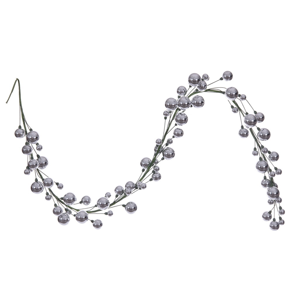 N251107 6 ft. Silver Shiny Ball Branch Garland - 1-2 in.