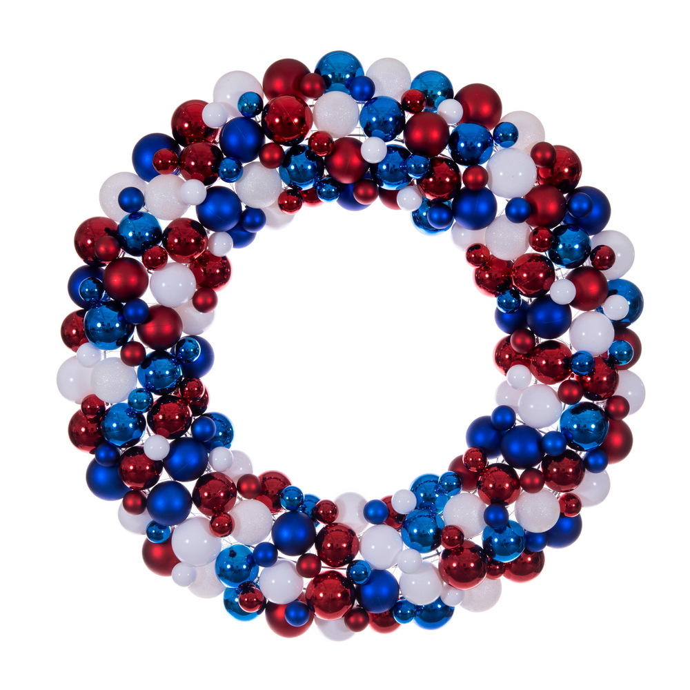 N253136UV Red & White - Blue UV-Treated Ball Wreath Ornament - 36 in.