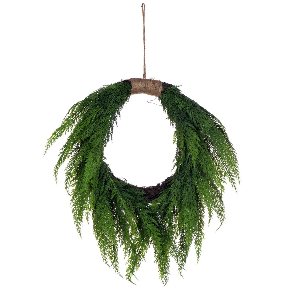 RMA250528 28 in. Green Long Stem Cypress Wreath