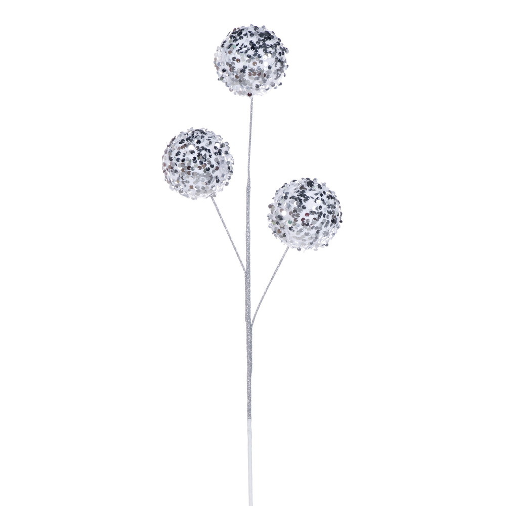 RPQ254107 26 in. Silver Sequin Triple Ball Spray - 2 per Bag