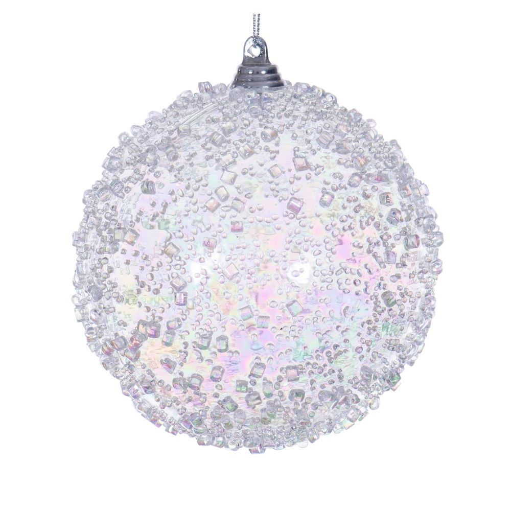 MC250600W 4 in. Clear Iridescent Bead Ball Ornament - 3 per Bag