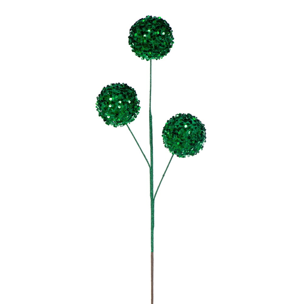 RPQ254104 26 in. Green Sequin Triple Ball Spray - 2 per Bag