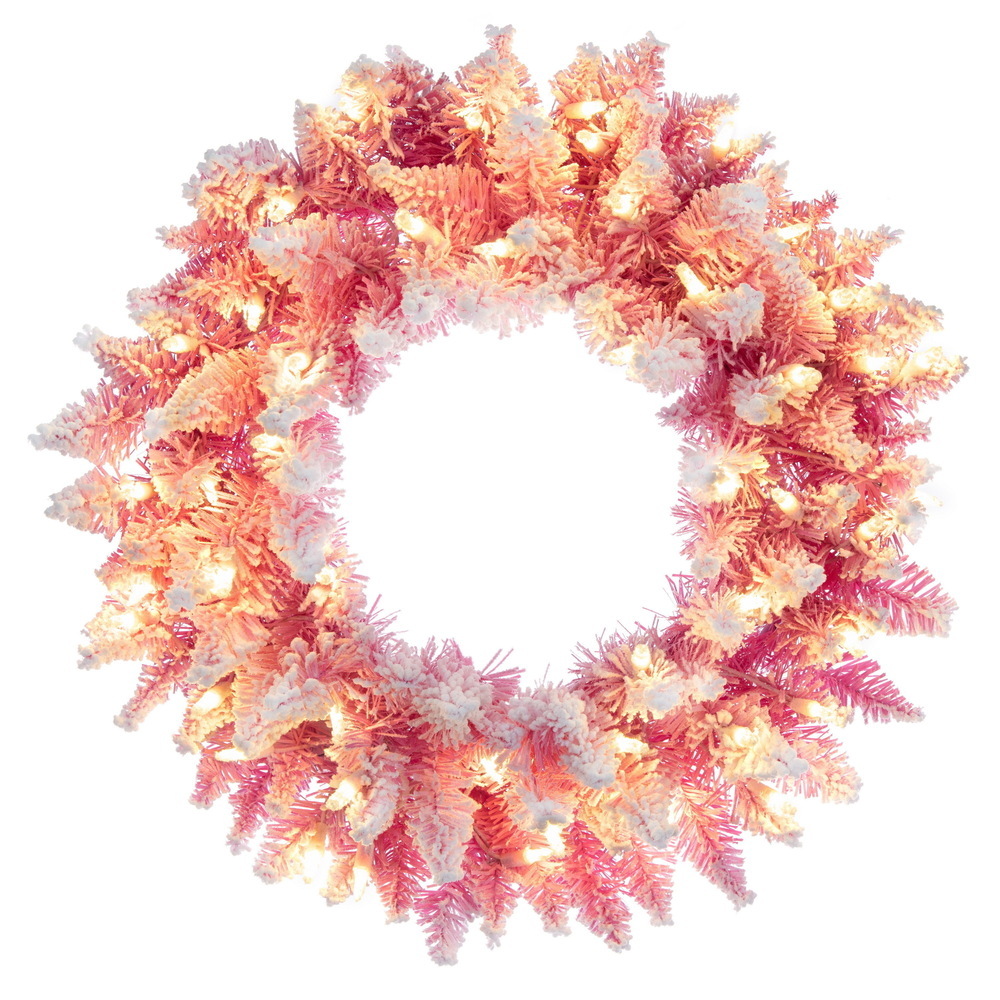 K255331LED 30 in. Flocked Pink Wreath Dura Lit 100 Warm White Wreath