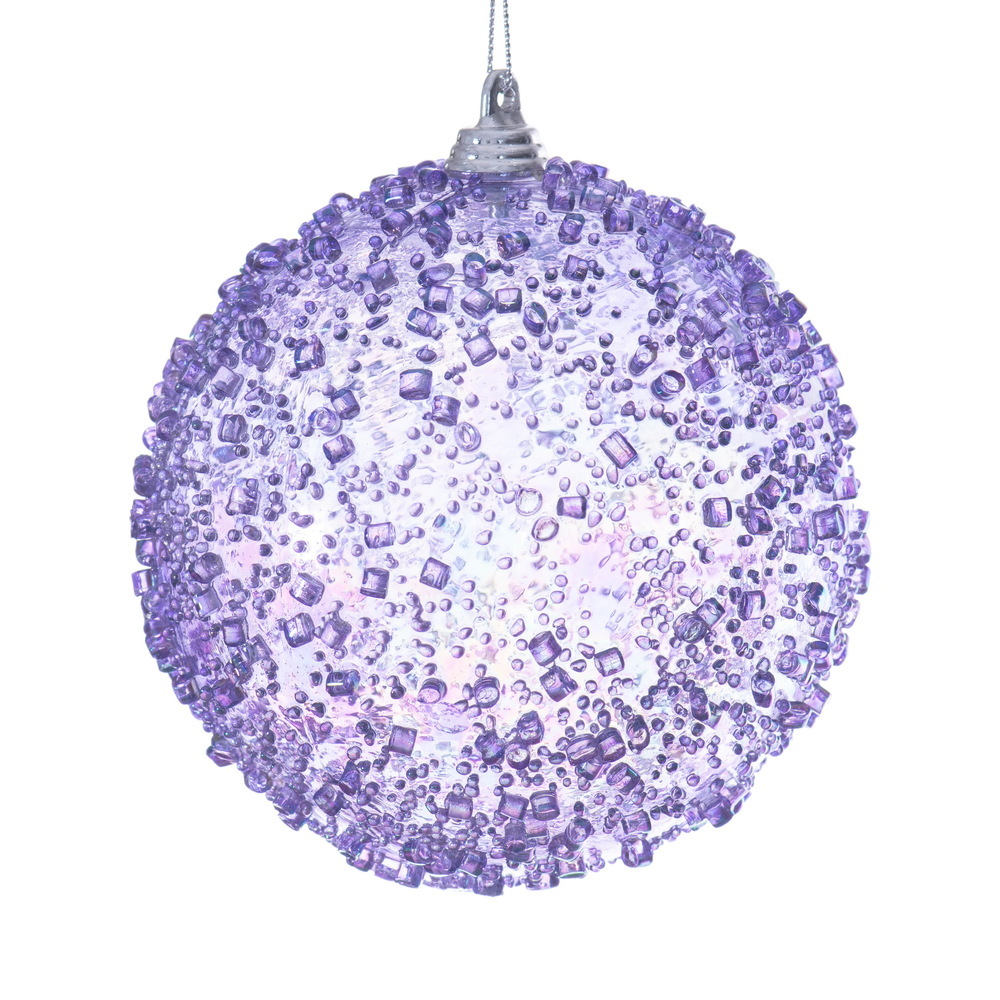 MC250686W 4 in. Lavender Iridescent Bead Ball Ornament - 3 per Bag