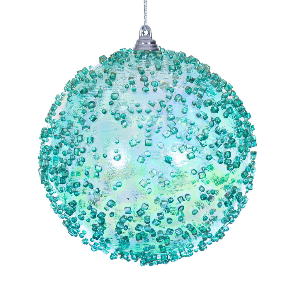 MC250742W 4.75 in. Teal Iridescent Bead Ball Ornament - 3 per Bag