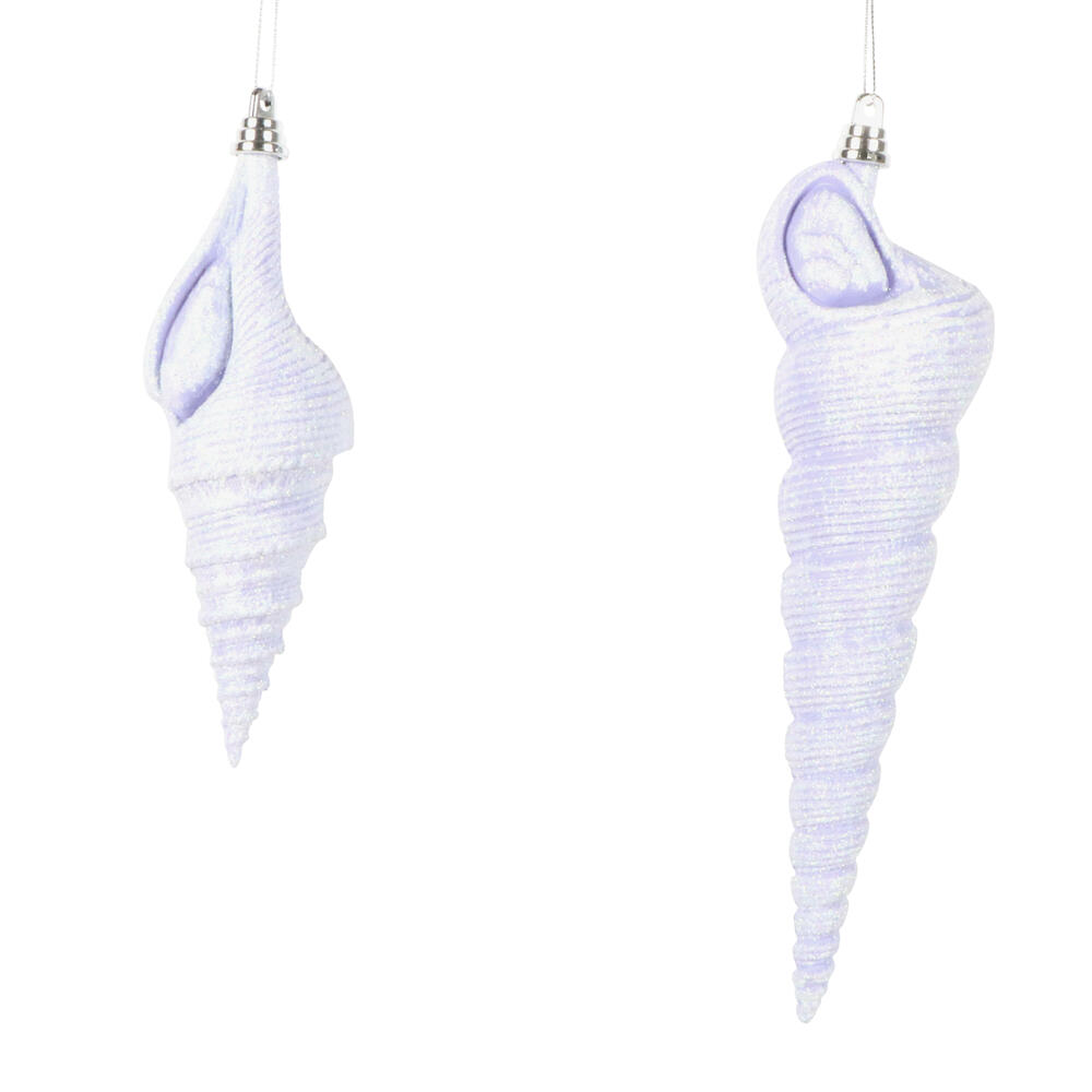 MT256286W 9 in. Purple Conical Shell Glitter Ornament - Set of 2