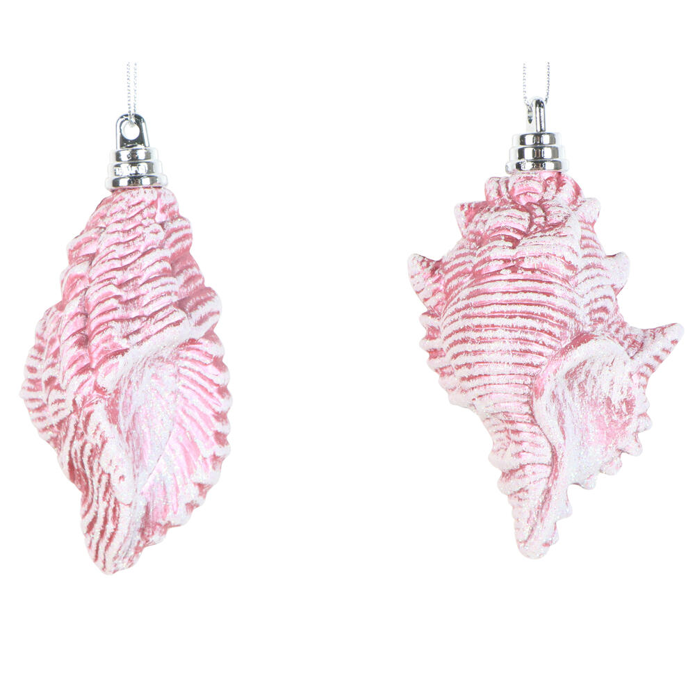 MT256879W 4 in. Pink Conch Shell Set Glitter Ornament - Set of 4