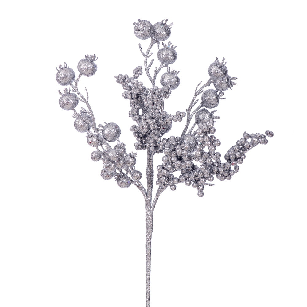 P250307UV 14 in. Silver Glitter UV Berry Pick, 3 per Bag