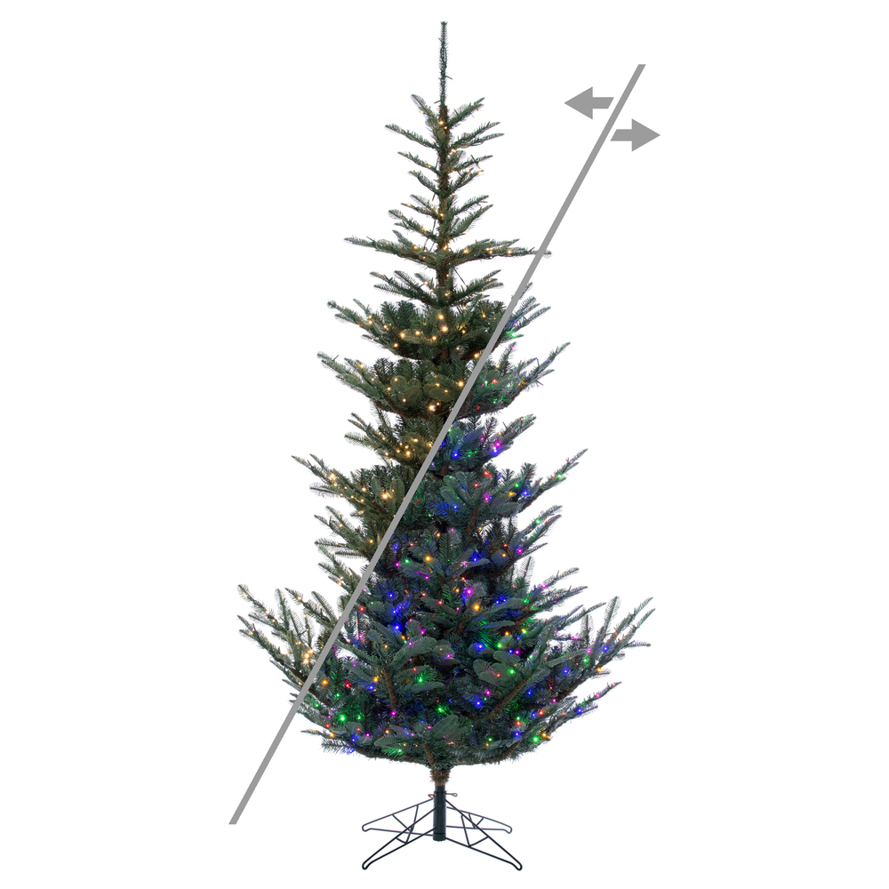 G160478LEDCC 7.5 ft. x 56 in. Green Alberta Blue Spruce Artificial Pre-Lit Christmas Tree with 800 LED Color Changing - 3 mm