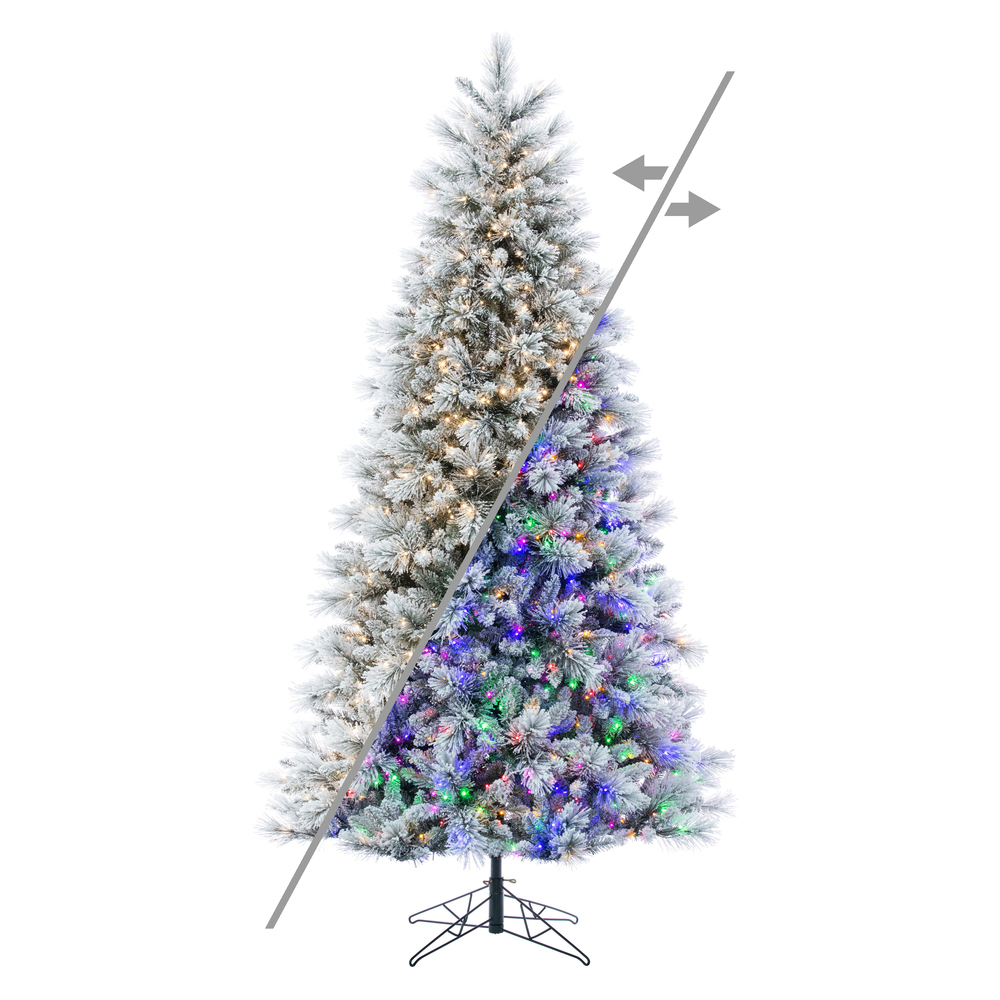 G225583LEDCC 9 ft. x 51 in. Green Flocked Jackson Pine Artificial Pre-Lit Christmas Tree with 1450 LED Color Changing - 3 mm