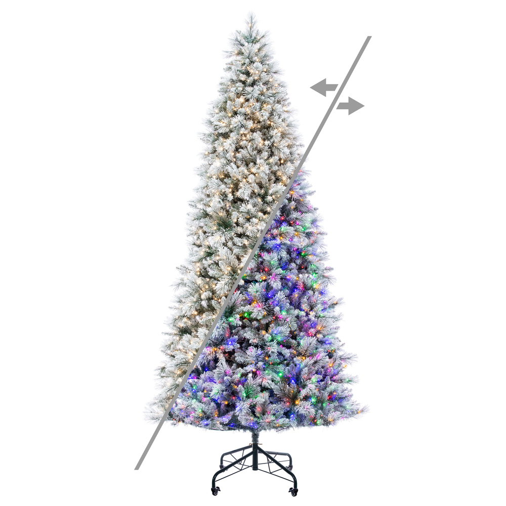 G225588LEDCC 10 ft. x 56 in. Green Flocked Jackson Pine Artificial Pre-Lit Christmas Tree with 1800 LED Color Changing - 3 mm