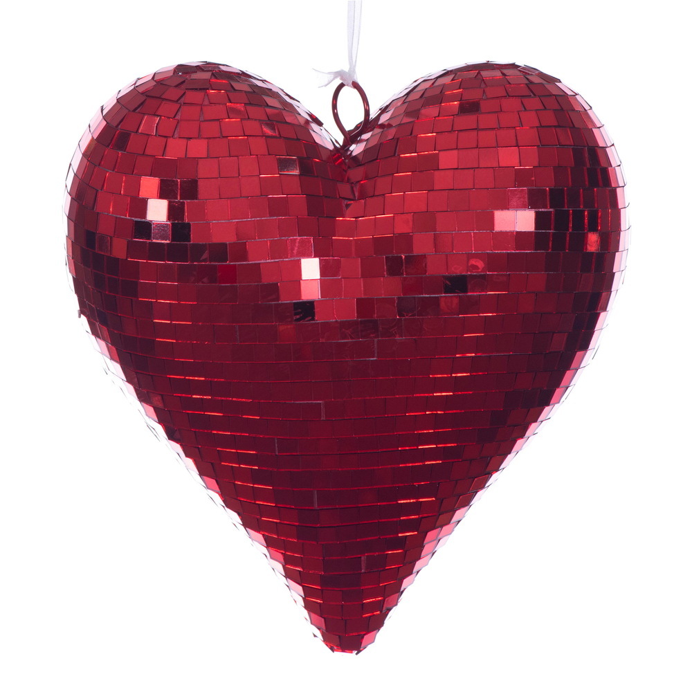 MC253403W 10 in. Red Shiny Mirror Heart Ornament