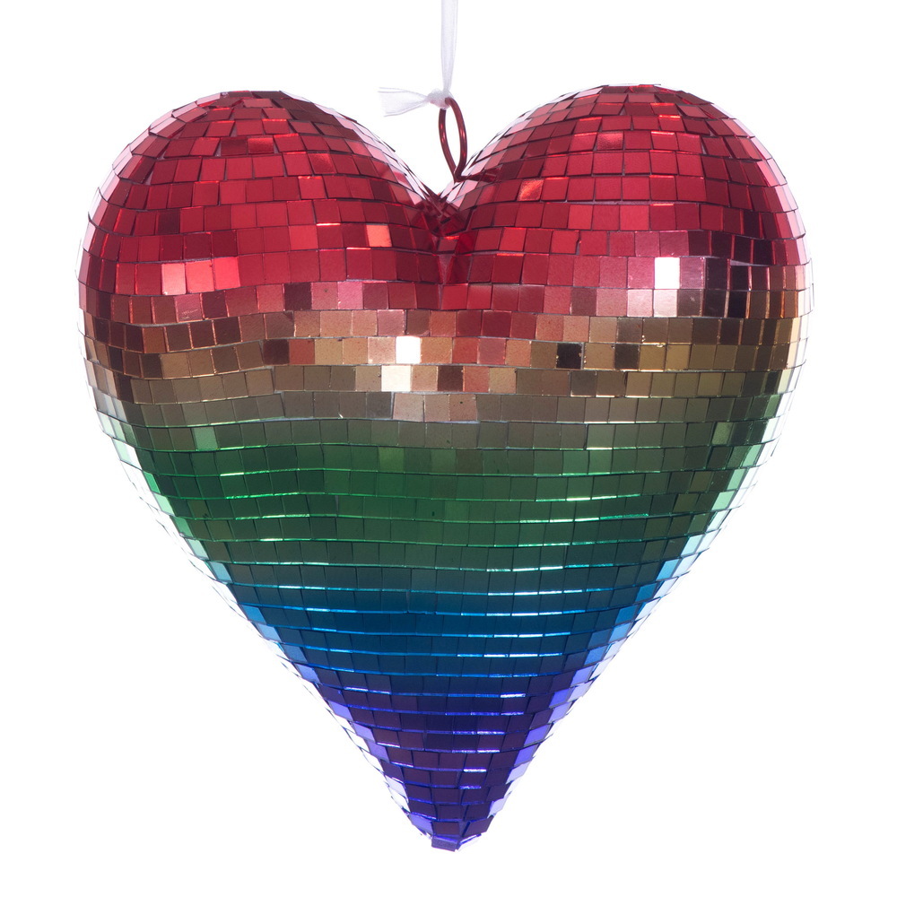 MC253499W 10 in. Multicolor Shiny Mirror Heart Ornament