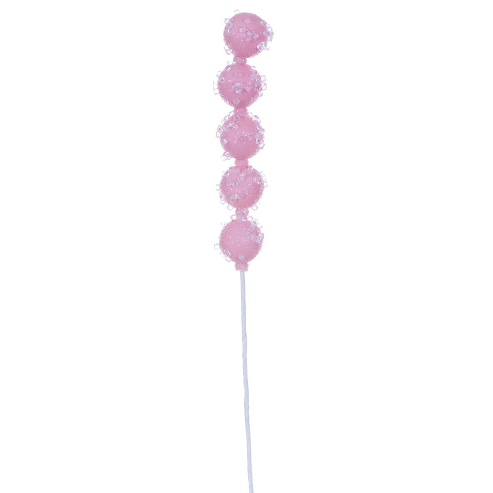 MC254479 15 in. Pink Icy Sugar Ball Pick, 6 per Bag