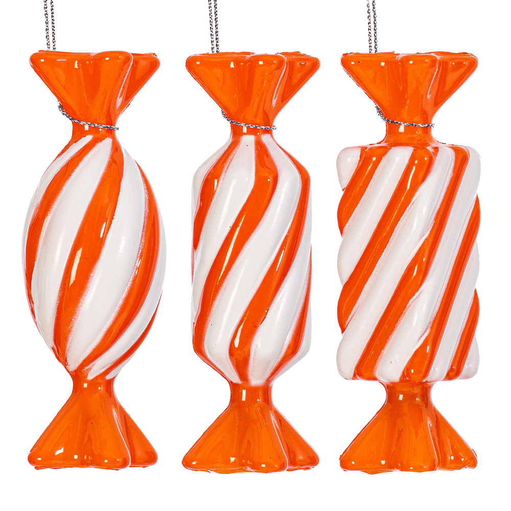 MT253228W 4 in. Orange Swirl Enamel Candy Assortment Ornament - 6 per Bag