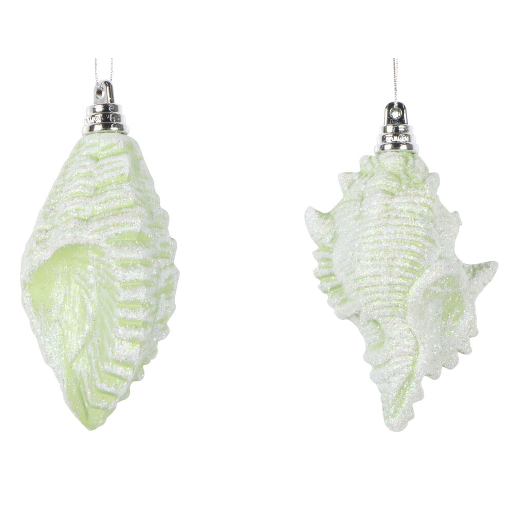 MT256854W 4 in. Celadon Conch Shell Glitter Ornament - Set of 4