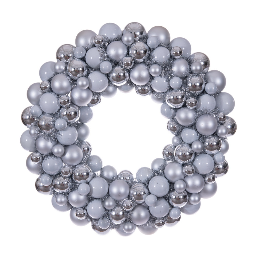 N250907UV 28 in. Silver UV-Treated Ball Wreath Ornament