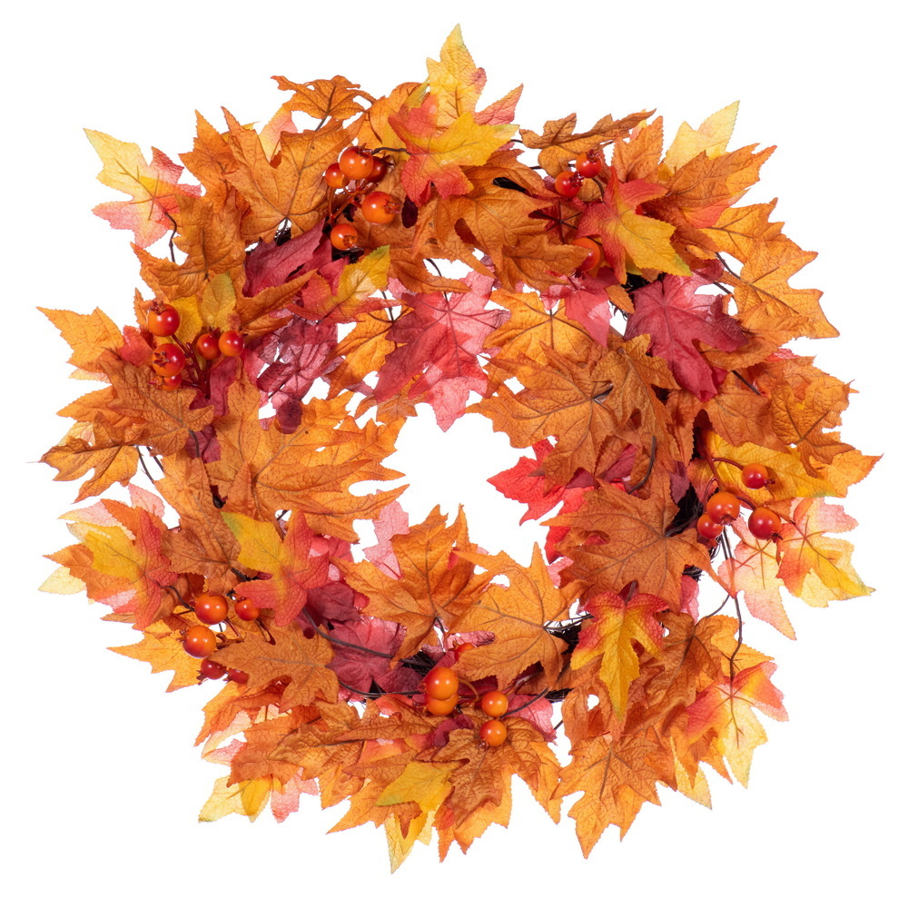 FPL250928 28 in. Fall Maple Leaf Wreath, Red